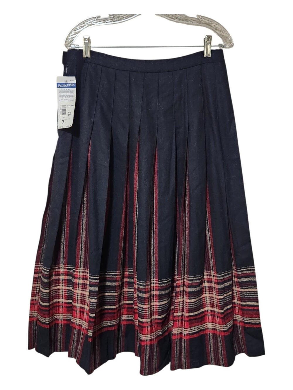 VTG NEW Pendleton Classic 100% Virgin Wool Pleated Midi Skirt Size 14